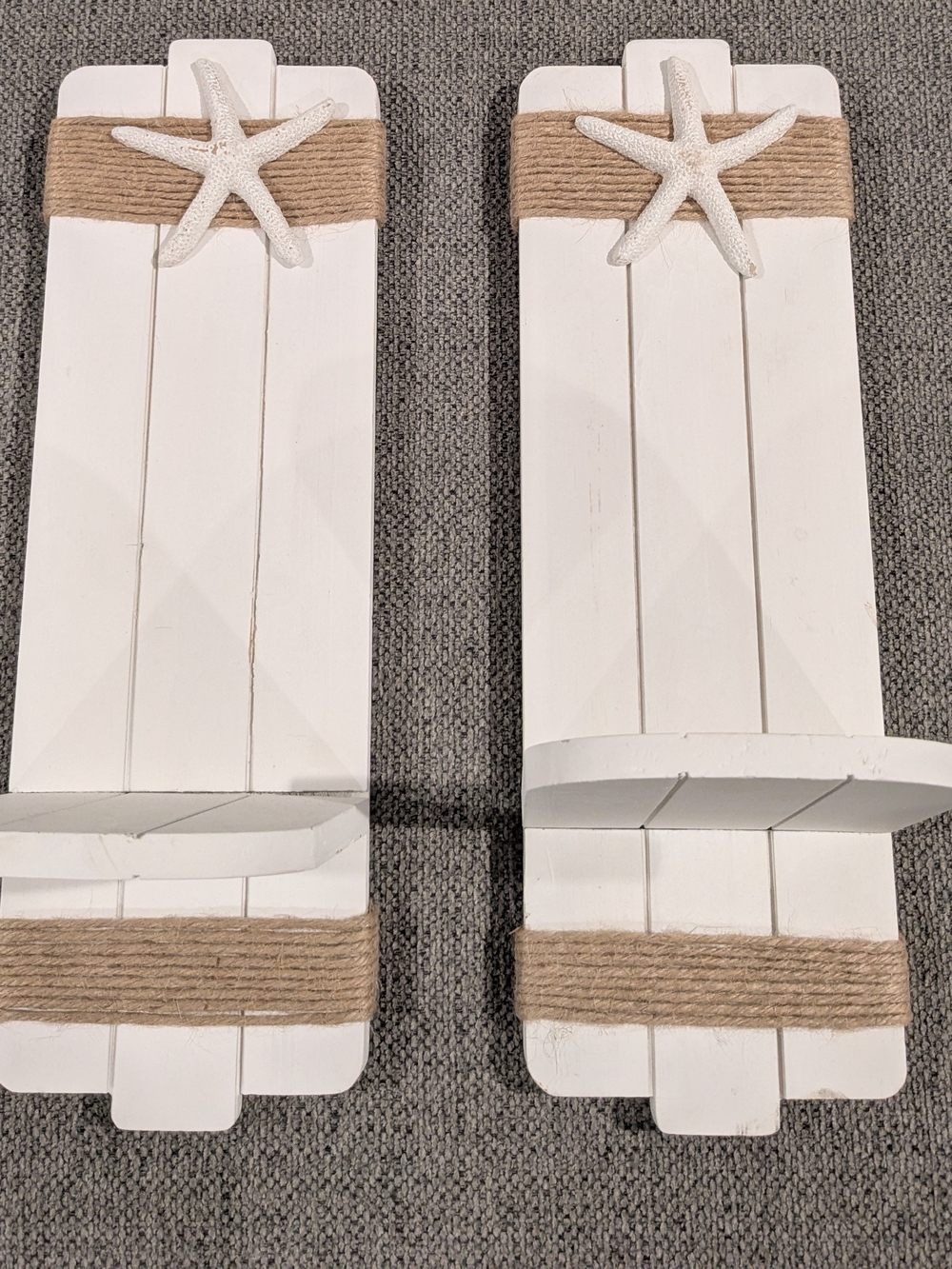 Coastal White Starfish Wall Shelves with Jute Accent